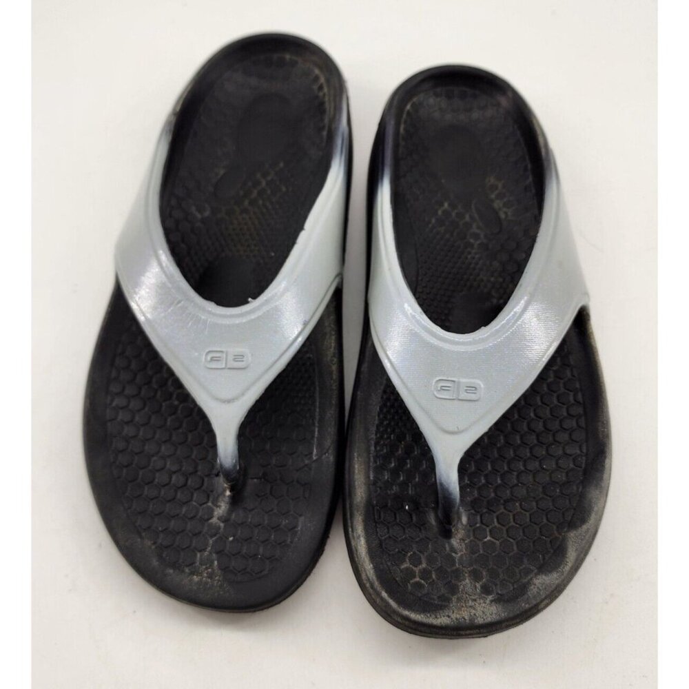 Spenco Fusion 2 Recovery Sandal Black Thong Flip Flop Blue/Silver Strap M 9 W 10